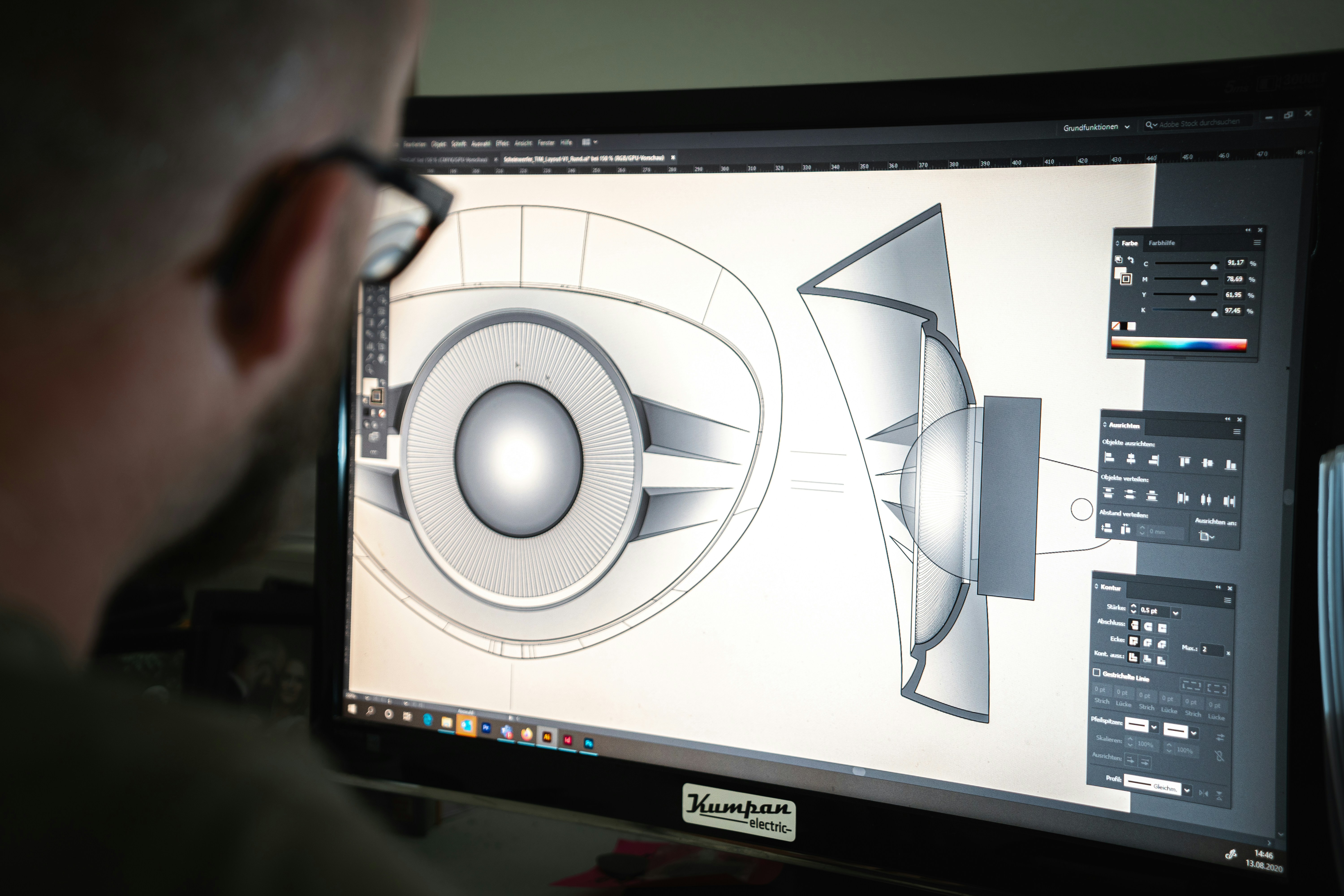 Designer working on custom CAD application with professional design tools